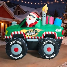 7 FT Long Santa in Monster Truck Christmas Inflatables 7 FT Monster Truck