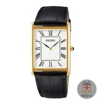 Seiko SWR052 Men's Quartz Watch White Dial Black Leather Strap Stainless Steel