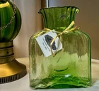 Blenko Double Spout Water Pitcher Green Handblown Glass. Dated 2011. New