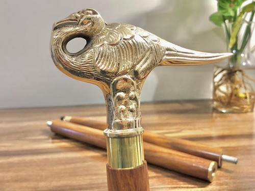 Poignée De Canne En Laiton Tête De Cygne - Design Vintage, Hauteur Réglable, Neuve