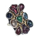 Cool 14k Gold Shank Silver Top Unusually Shaped Gemstone Ring Artisan Antique