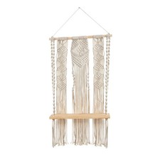 17 Inch Macrame Wall Hanger with Wood Shelf Boho Decor 30 Inch Wide