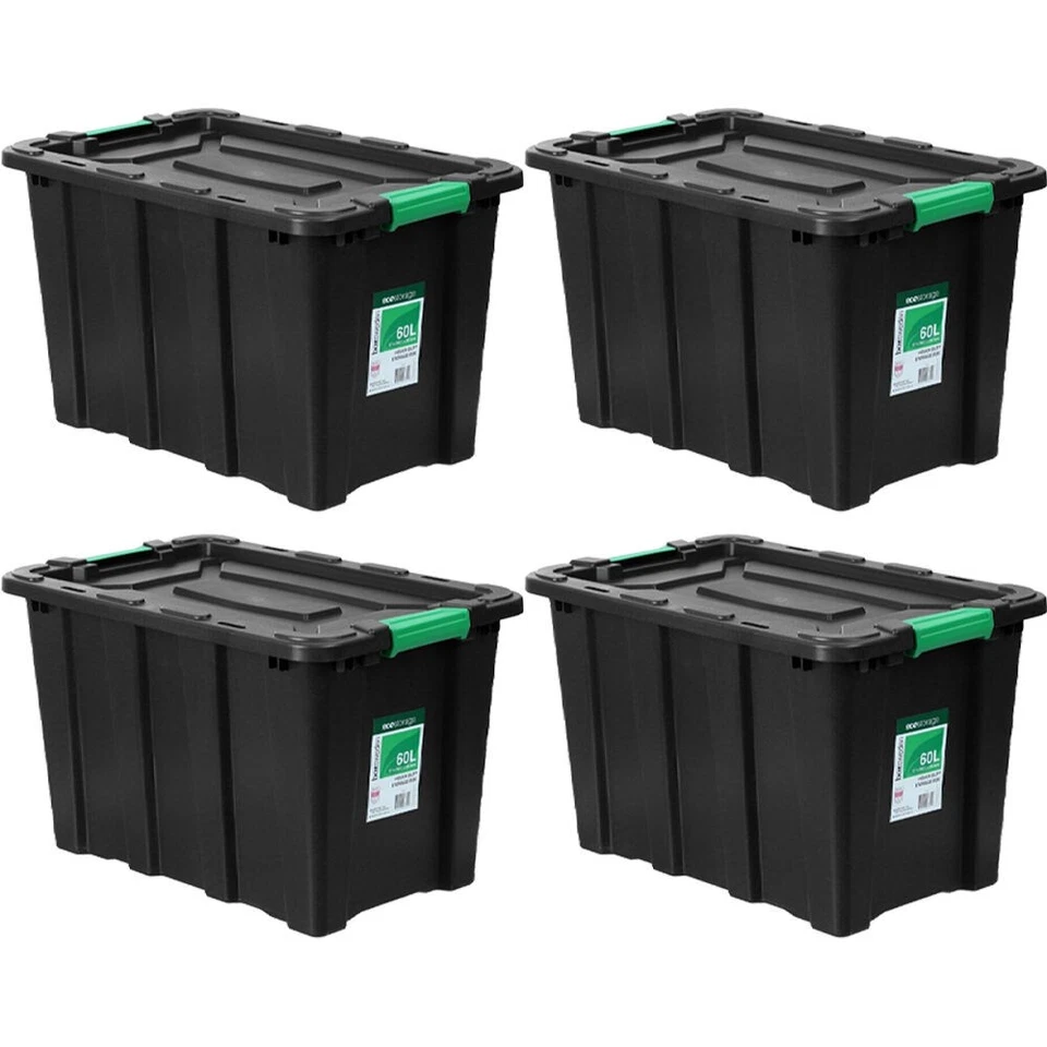4PK Box Sweden Eco Storage 60L Heavy Duty Tub 57cm Crate Organiser Box