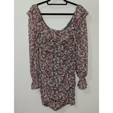 Lush Ruched Slinky Mini Dress Green Pink Cream Floral Print NEW Women's Size M