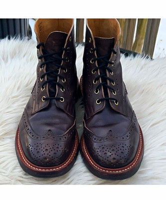 Tricker's Men's Brown Leather Brogue Ankle Boots Lace-Up Round Toe 10 D