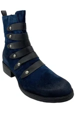 Miz Mooz Women's Nancie Leather Strapped Ankle Boots Sapphire
