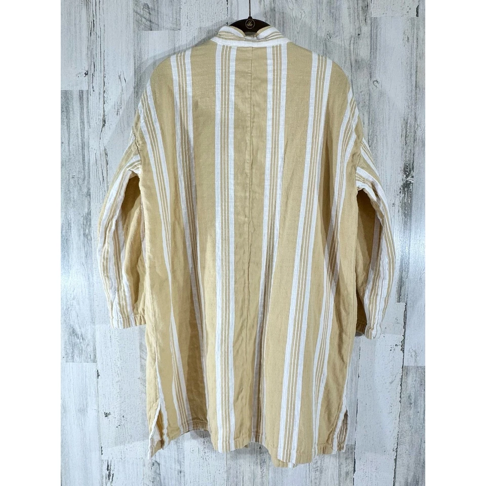 Eileen Fisher Organic Cotton Gold Striped Kimono Jacket Small Medium Open Front - Image 3 of 4