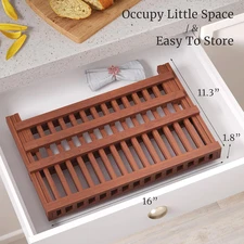 Teak Dish Drying Rack Folding Collapsible Drainer Plate Organizer Holder Kitchen