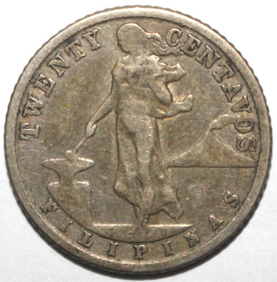 PHILIPPINES U.S. ADMINISTRATION 20 Centavos Coin 1944 D KM#182 Silver 750 Twenty