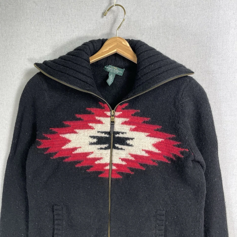 Suéter Vintage Lauren Ralph Lauren Jeans Co Lana Navajo Cremallera Pequeño Grande Azteca Foto 2 de 4