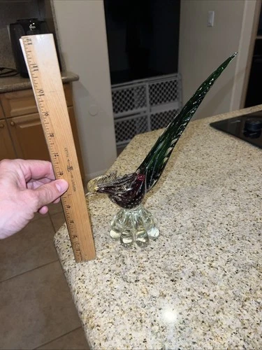 Vintage Art Glass Murano  Gold speckled.. paperweight Figurine pheasant green