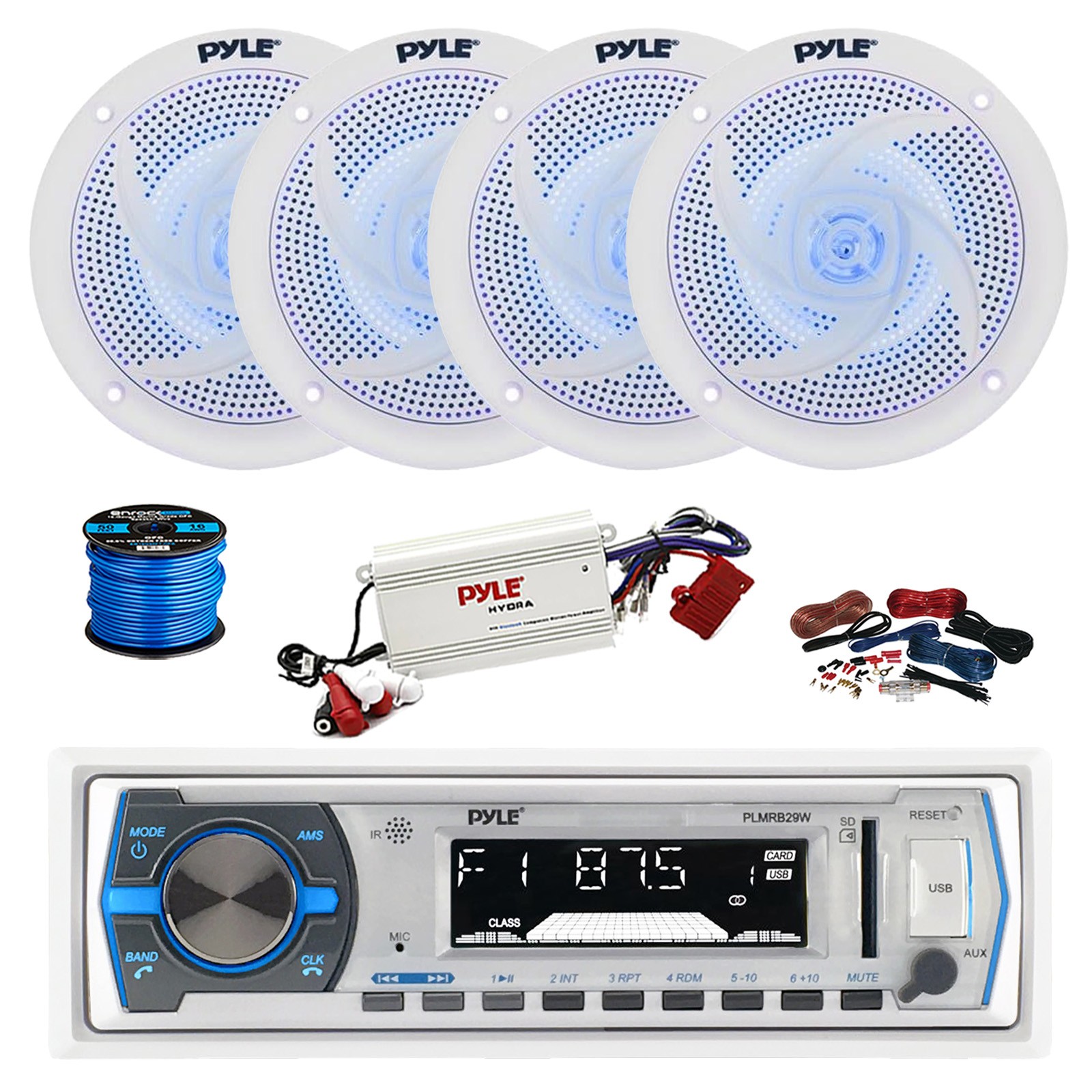 Pyle BT Marine MP3 Receiver, BT Amp w/Kit, 4X 5.25