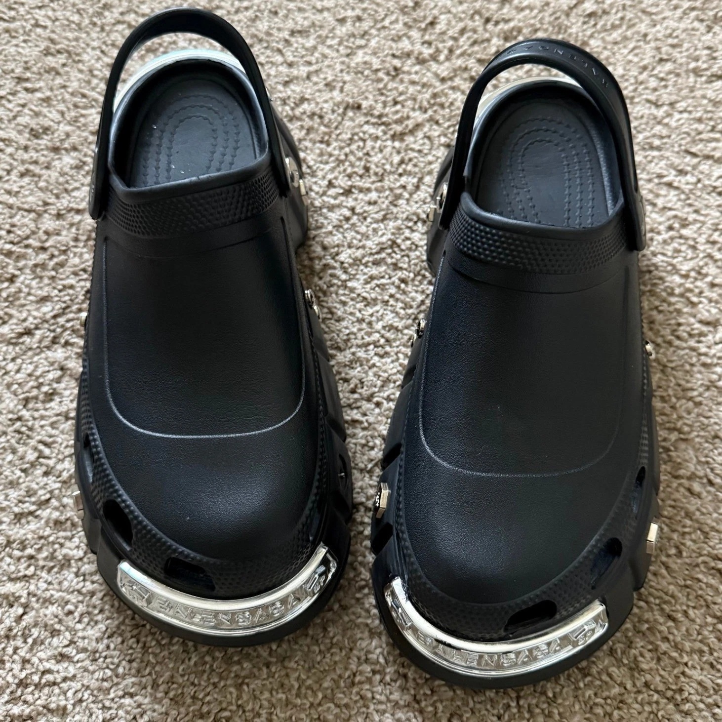 Balenciaga — Balenciaga HardCrocs Black Rubber Platform Clogs Metallic Hardware 44 45 Mens 11
