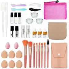 38 Pcs Mini Makeup Containers Set, Travel Size Bottles Kits with Brushes, Puff &