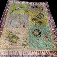 Vnt KidsLine Blanket Reversible Quilted Sateen Embroidery Butterfly  s Mushroom