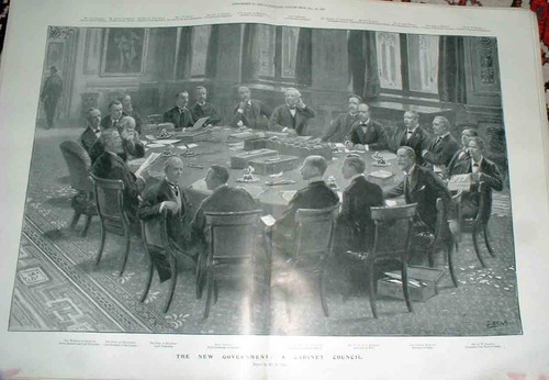 Original Old Antique Print New Government Cabinet Council 1900 20th
