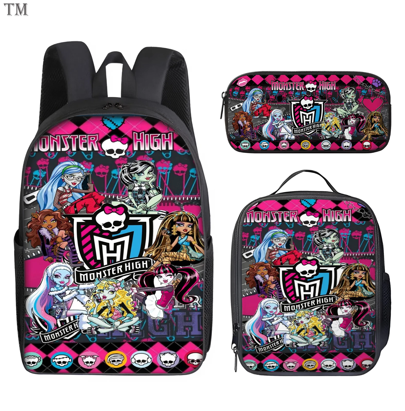 Purple Paris City Backpack Set 3Pcs Gothic School Bag Lunch Box Pencil Case