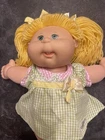 Cabbage Patch Kid Doll With Yellow Hair And Green Eyes In A Dress, 17” Vintage