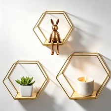 Gold Hexagon Wall Shelves Set Of 3 Floating Metal Geometric Shelving