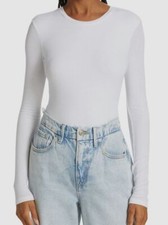  195 ATM Women's White Solid Long Sleeve Crew Neck Bodysuit Size Small