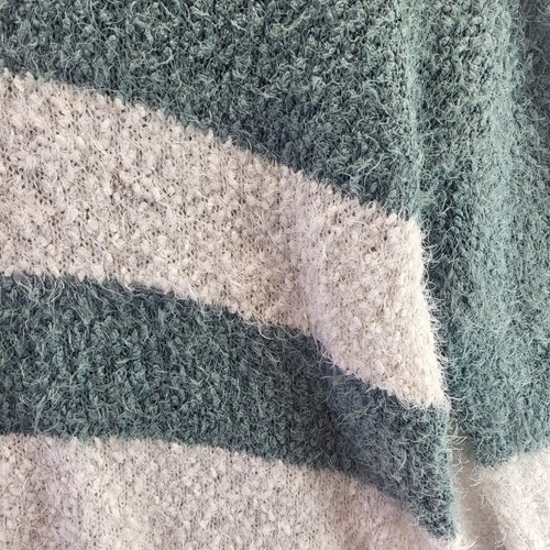 SO Sweater Womens 2XL XXL Green White Striped Fuzzy Soft Poly Pullover - Picture 5 of 14