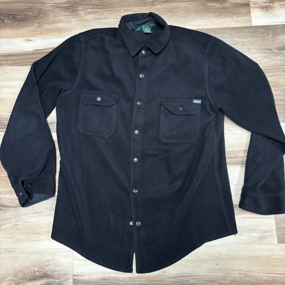 Woolrich Shirt Mens Medium Black Fleece Button Snap - Image 2 of 4