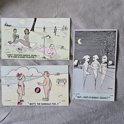 Lot Of 3 Genuine Nudist Comic Cards 1956