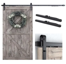 SMARTSTANDARD 8’ Soft Close Sliding Barn Door Hardware Kit J Shape Fits 48” Door