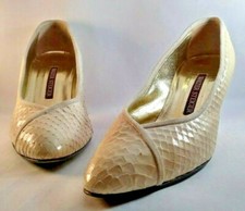 Walter Steiger Vintage Neiman Marcus White Lizard Stack Heels Paris Italy 10 AA
