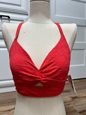 Jessica Simpson Bikini Top Jacquard Twist Front Madarin Size L MSRP 58