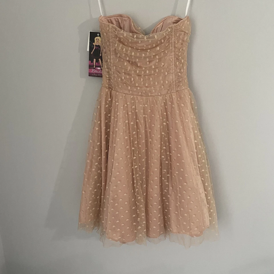 Blondie Nites New Juniors 1 Strapless Swiss-Dot Fit-And-Flare Dress Nude - Image 3 of 3