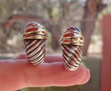 Retired David Yurman Waverly Shrimp Earrings - 14K/925 - Omega Backs