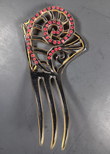 Vintage 1920's Art Deco Celluloid Hair Comb w/Red Rhinestones