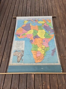 Large AJ Nystrom AFRICA Chicago Company Pull Down Political Teaching Map 44X54