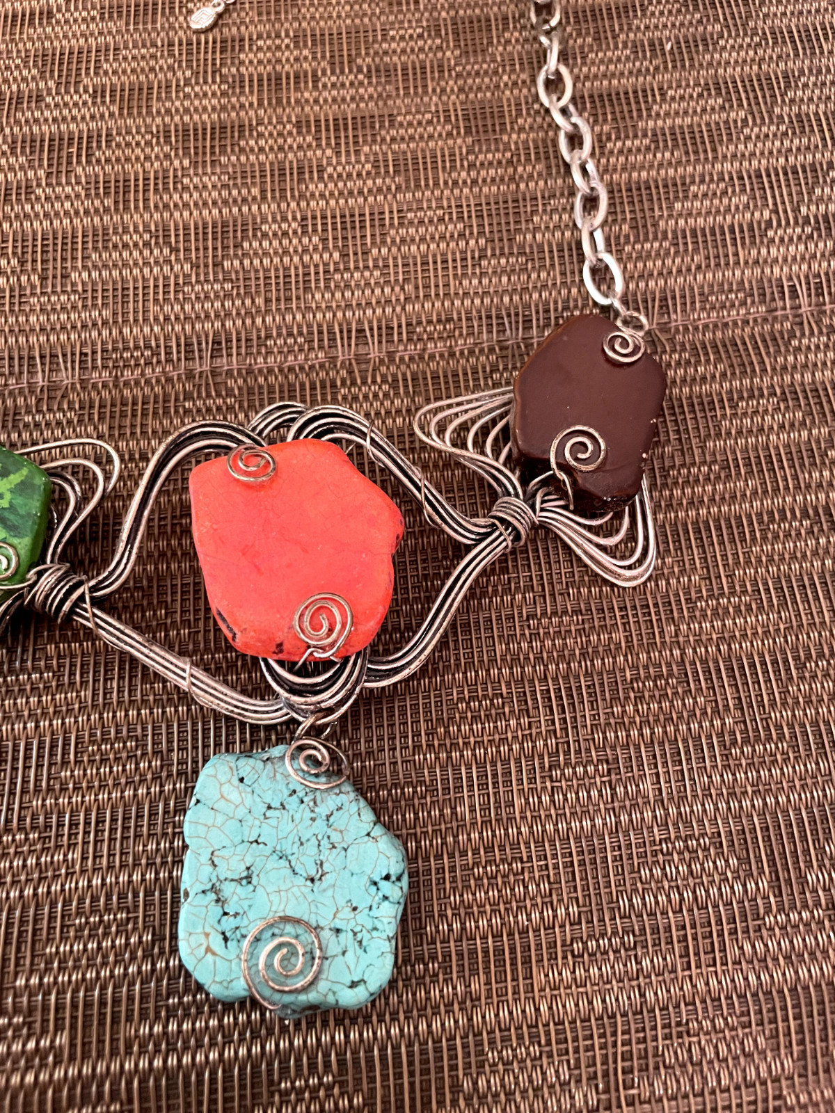 Vintage Signed Statement Necklace Multi Color Wir… - image 3