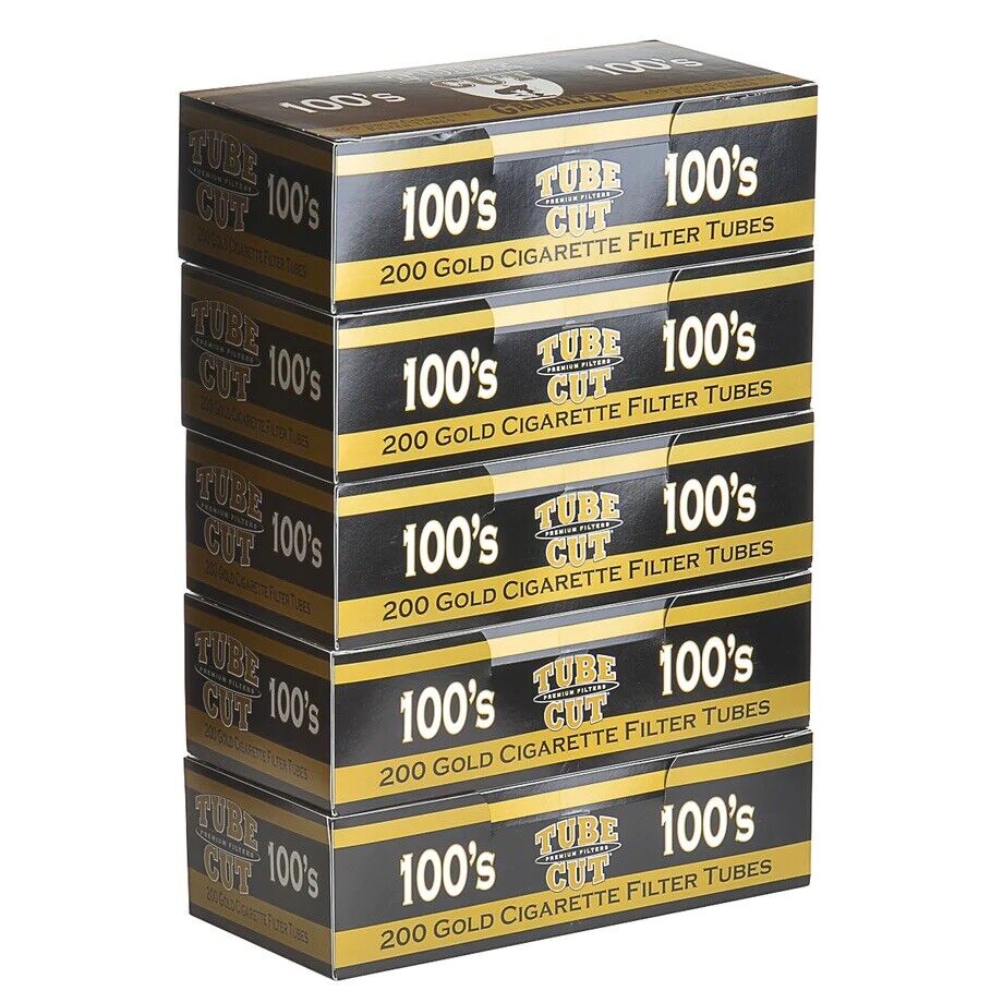 New Gambler Tube Cut Light Gold 100MM 100s RYO Cigarette Tubes, 5 Boxes (1000 Tubes).