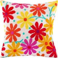 Needlepoint/Tapestry vintage throw pillow cover "GARDEN COSMOS" embroidery kit