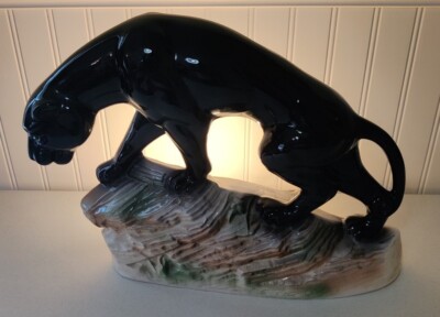 Vintage 1959 LANE & CO. Ceramic L-26 Black Panther Cat TV Mantel