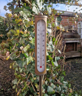 THERMOMETER ZUM STECKEN STANDFUSS GARTENDEKO ANTIK VINTAGE STIL WOHNDEKO NEU