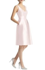 Alfred Sung Blush Pink V-Neck Satin Cocktail Dress Size 14 $214 D768