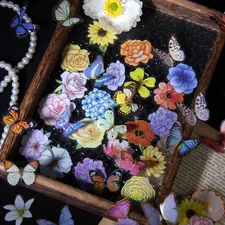 40Pcs Flowers Butterfly PET Bronzing Stickers Journal Planner Decorative Collage