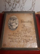 Vintage Art Deco Framed Illustrated Friendship Poem Butterflies 6-1/2” x 7-1/2”