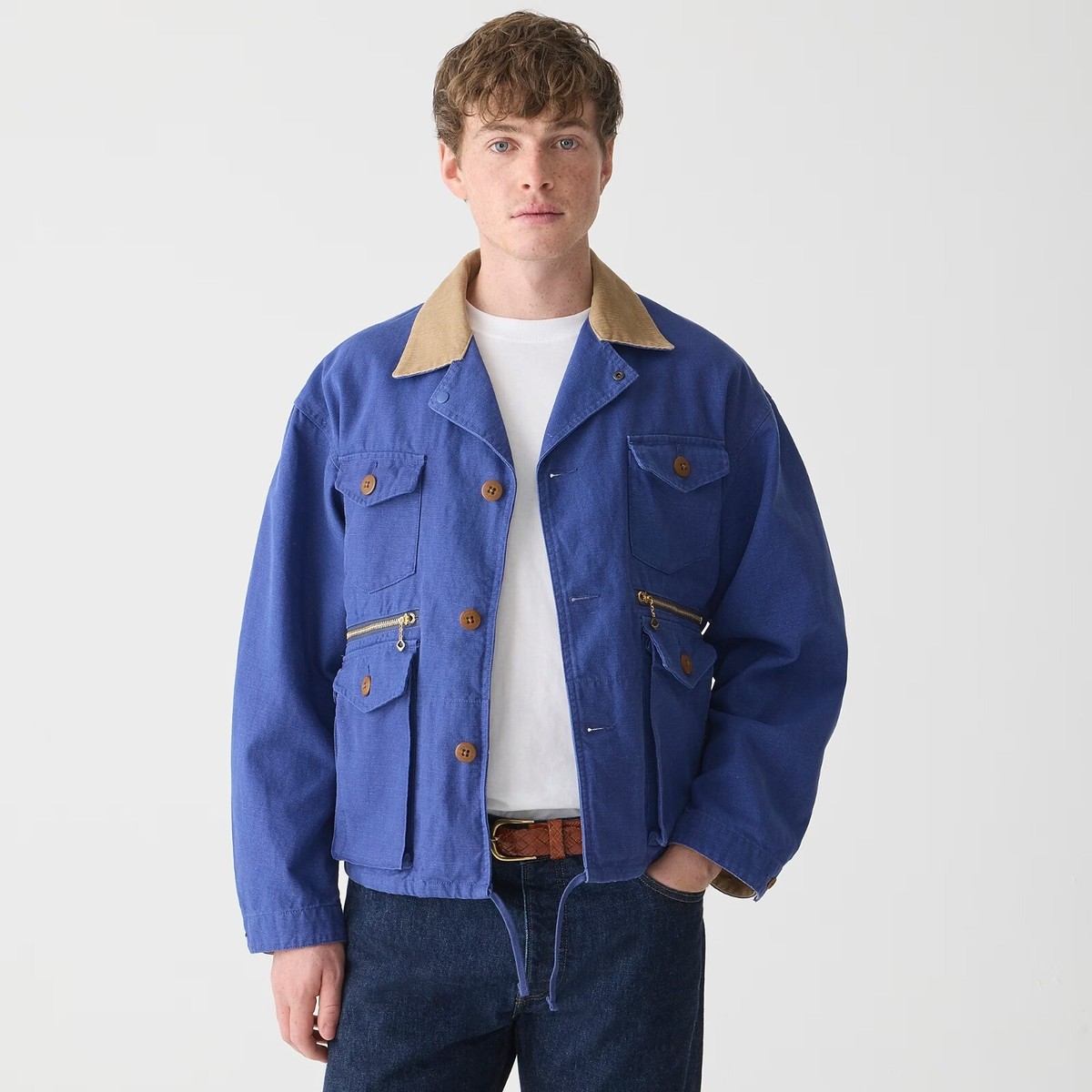BEAMS PLUS Fish Hunting Jacket Blue Canvas Cargo Full Zip