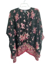 Angie Kimono Womens M Floral Open Cardigan Boho Fairy Hippie Romantic Multicolor