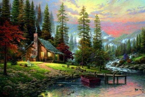 Haus In Den Bergen. Puzzle 500 Teile Thomas Kinkade 4001504584559