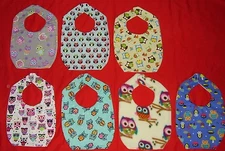 NEW handmade cute CHILD BABY BIB fun colorful OWLS Night birds  ship discounts