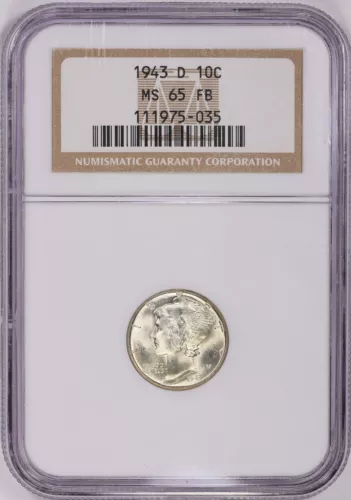 1943 - D   MERCURY  DIME  -  MS  65  FB  -  EARLY   NGC  CASE