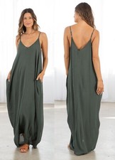 NWT LOVE STITCH Military Gauzy Mila Cocoon Maxi Dress w/ Pockets Boho S/M M/L