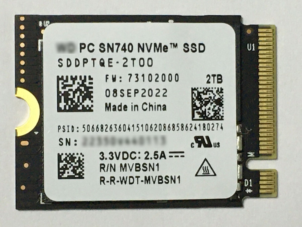 SN740 2TB 2230 SSD NVMe PCIe4x4 For Steam Deck ROG Flow X X13