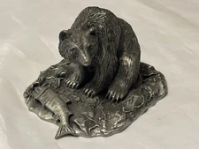 Hudson Fine Pewter H Wilson Signed Limited Grizzly With Salmon Statue 783/3000